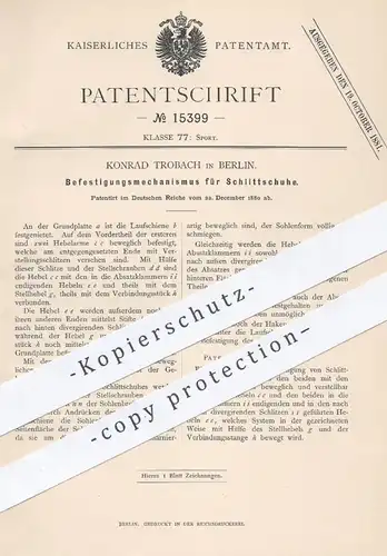 original Patent - Konrad Trobach , Berlin , 1880 , Schlittschuh - Befestigung | Schlittschuhe , Schuh , Schuhe , Sport !