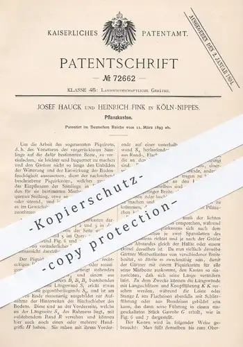 original Patent - Josef Hauck , H. Fink , Köln Nippes , 1893 , Pflanzkasten | Pikierkasten , Pflanzen , Gärtner , Saat !