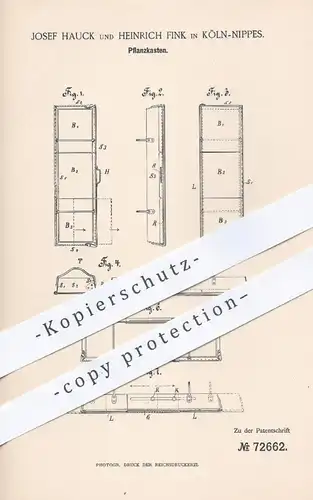 original Patent - Josef Hauck , H. Fink , Köln Nippes , 1893 , Pflanzkasten | Pikierkasten , Pflanzen , Gärtner , Saat !