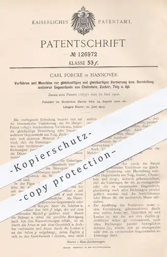 original Patent - Carl Forcke , Hannover 1900 , Maschine zum Verzieren u. Garnieren von Schokolade , Pralinen , Zucker
