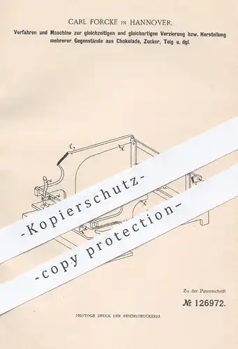 original Patent - Carl Forcke , Hannover 1900 , Maschine zum Verzieren u. Garnieren von Schokolade , Pralinen , Zucker