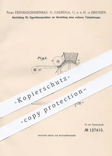 original Patent - Feinmaschinenbau G. Calberla GmbH , Dresden , 1900 , Zigarettenmaschine | Zigaretten , Tabak , Rauchen