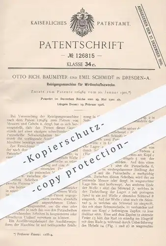 original Patent - Otto Rich. Baumeyer , Emil Schmidt , Dresden , 1901 , Reinigungsmaschine für Besteck , Messer u. Gabel