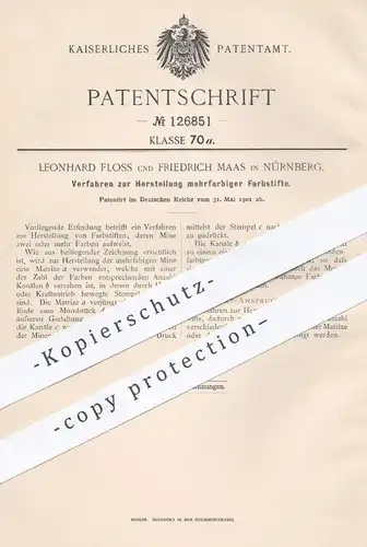 original Patent - Leonhard Floss , Friedrich Maas , Nürnberg , 1901 , mehrfarbige Farbstifte | Bleistift , Buntstifte !!