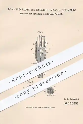 original Patent - Leonhard Floss , Friedrich Maas , Nürnberg , 1901 , mehrfarbige Farbstifte | Bleistift , Buntstifte !!