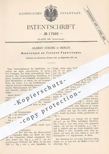 original Patent - Albert Strube , Berlin , 1881 , Taschen - Feuerzeuge | Feuerzeuge , Feuer , Zündhölzer , Streichhölzer