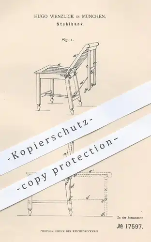 original Patent - Hugo Wenzlick , München , 1881 , Stuhlbank | Stuhl , Stühle , Bank , Sitzbank , Möbel , Möbelbauer !!!