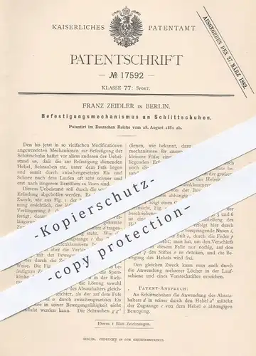 original Patent - Franz Zeidler , Berlin , 1881 , Schlittschuh , Schlittschuhe | Schuh , Schuhe , Wintersport , Sport !!