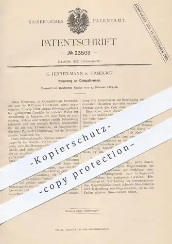 original Patent - G. Hechelmann , Hamburg , 1883 , Kompassrosen , Kompass | Sir William Thomson | Magnetnadel