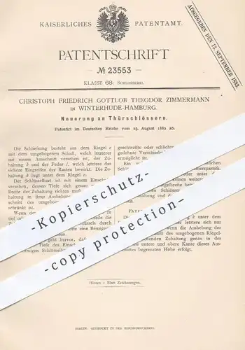 original Patent - Christoph Fr. G. Th. Zimmermann , Hamburg Winterhude  1882 , Türschloss , Türschlösser | Schloss , Tür