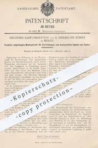 original Patent - S. Karfunkelstein u. K. Heilbrunn Söhne , Berlin , 1895 , Wechselventil für Tasteninstumente | Musik