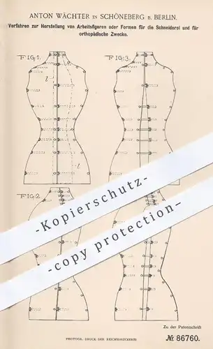 original Patent - A. Wächter , Berlin Schöneberg , 1895 , Büsten o. Modelle für Schneider u. Orthopäden | Schneiderpuppe