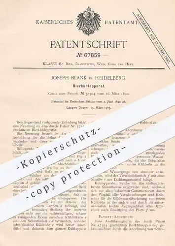 original Patent - Joseph Blank , Heidelberg  1892 , Bierkühlapparat | Kühlschrank für Bier | Kühlung , Kühlen , Kühlfach