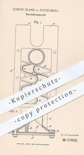 original Patent - Joseph Blank , Heidelberg  1892 , Bierkühlapparat | Kühlschrank für Bier | Kühlung , Kühlen , Kühlfach