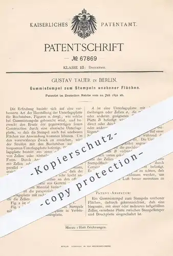 original Patent - Gustav Tauer , Berlin , 1892 , Gummistempel zum Stempeln unebener Flächen | Stempel , Druck !!!