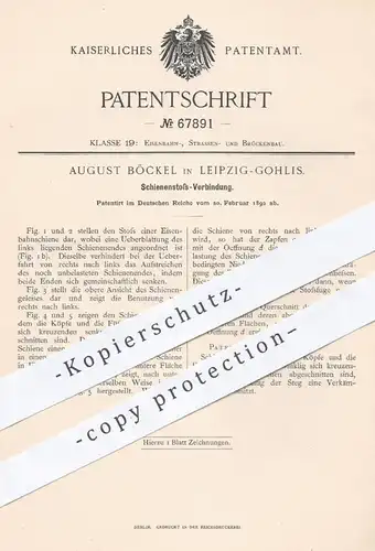 original Patent - August Böckel , Leipzig Gohlis , 1892 , Schienenstoß - Verbindung | Eisenbahn - Schienen, Eisenbahnen