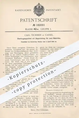 original Patent - Carl Techmer , Kassel , 1906 , Übertragungszirkel | Zirkel , Bauzeichner , Architekt , Ingenieur !!!