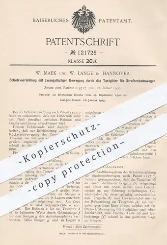 original Patent - W. Maek , W. Lange , Hannover , 1900 , Schutz für Straßenbahnen | Straßenbahn , Eisenbahn , Bahn !!!
