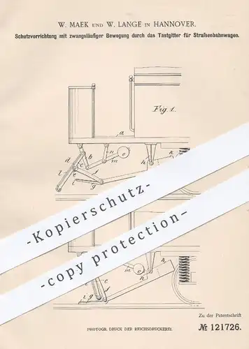 original Patent - W. Maek , W. Lange , Hannover , 1900 , Schutz für Straßenbahnen | Straßenbahn , Eisenbahn , Bahn !!!