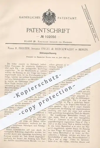 original Patent - R. Frister , Engel & Heegewaldt , Berlin , 1898 , Glühlampenfassung , Glühlampe , Glühlampen , Lampen