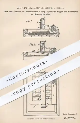 original Patent - Ch. F. Pietschmann & Söhne , Berlin , 1886 , Ziehharmonika , Harmonika , Musikinstrumente , Musik !!!