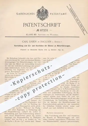 original Patent - Carl Erben , Raguhn / Anhalt , 1895 , Riemen am Motorfahrzeug | Fahrzeuge , Wagen , Motor , Motoren