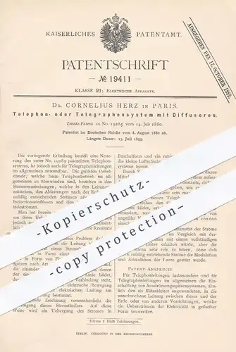 original Patent - Dr. Cornelius Herz , Paris  1880 , Telefon , Telegraphen mit Diffusoren | Telegraph , Telefone , Strom