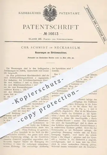 original Patent - C. Schmidt , Neckarsulm , 1881 , Strickmaschine , Strickmaschinen | Stricken , Wolle , Flechtmaschine