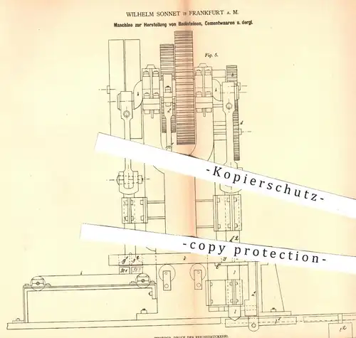 original Patent - Wilhelm Sonnet , Frankfurt / Main , 1879 , Herstellung von Backstein , Backsteine , Ziegel , Ziegelei