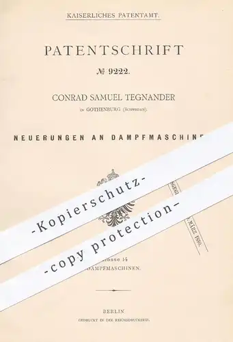 original Patent - Conrad Samuel Tegnander , Gothenberg , Schweden , 1879 , Dampfmaschine , Dampfmaschinen !!!