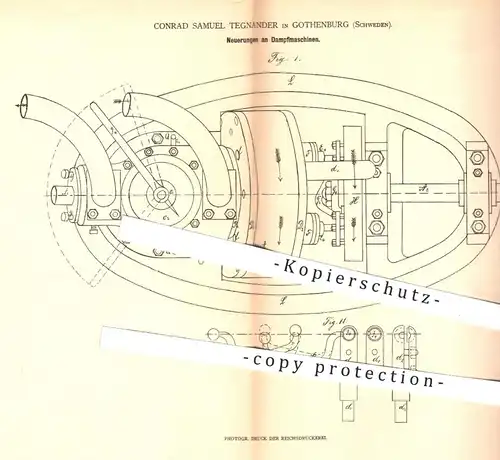 original Patent - Conrad Samuel Tegnander , Gothenberg , Schweden , 1879 , Dampfmaschine , Dampfmaschinen !!!