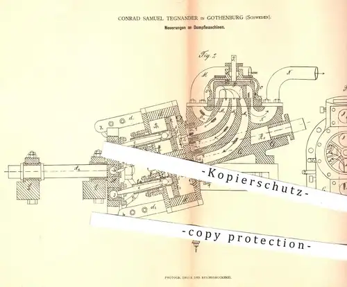 original Patent - Conrad Samuel Tegnander , Gothenberg , Schweden , 1879 , Dampfmaschine , Dampfmaschinen !!!