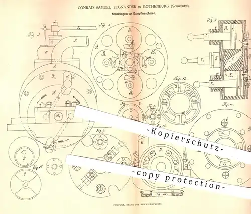 original Patent - Conrad Samuel Tegnander , Gothenberg , Schweden , 1879 , Dampfmaschine , Dampfmaschinen !!!