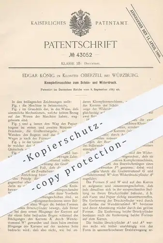 original Patent - Edgar König , Kloster Oberzell / Würzburg  1887 , Komplettmaschine zum Schöndruck , Widerdruck | Druck