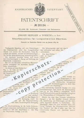 original Patent - Johann Heinlein , Woerth / Isar , 1884 , Stopfmaschine für Langschwellen - Oberbau | Eisenbahn , Bahn