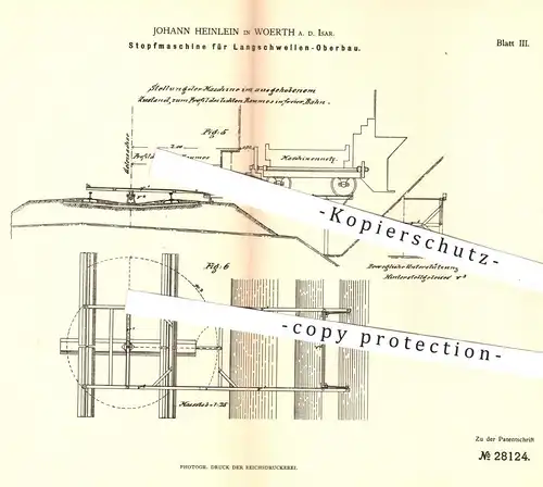 original Patent - Johann Heinlein , Woerth / Isar , 1884 , Stopfmaschine für Langschwellen - Oberbau | Eisenbahn , Bahn