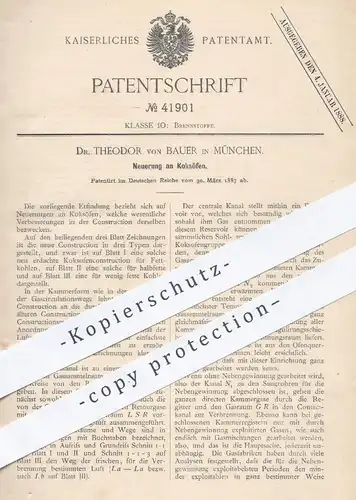 original Patent - Dr. Theodor von Bauer , München , 1887 , Koksöfen Koksofen , Koks , Ofen Öfen , Ofenbauer , Brennstoff