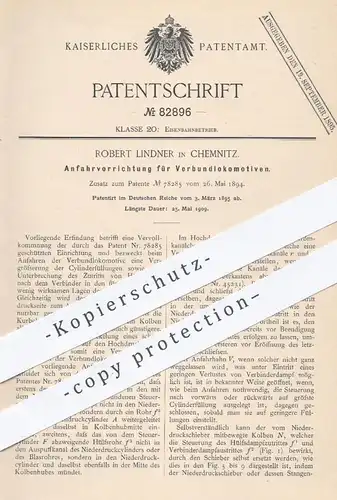 original Patent - Robert Lindner in Chemnitz , 1895 , Anfahrvorrichtung für Verbundlokomotiven | Lokomotiven , Eisenbahn