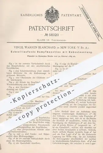 original Patent - Virgil Warren Blanchard , New York , USA , 1889 , Dampfmaschine mit Hahnsteuerung | Dampfmaschinen !