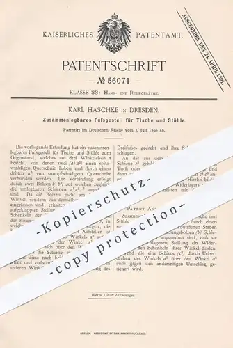 original Patent - Karl Haschke in Dresden , 1890 , Fußgestell für Tische u. Stühle | Tisch , Stuhl , Möbel , Möbelbauer