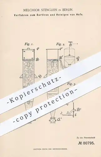 original Patent - Melchior Stenglein , Berlin , 1894 , Sortieren u. Reinigen von Hefe | Bier , Brauerei | Josef Fischer