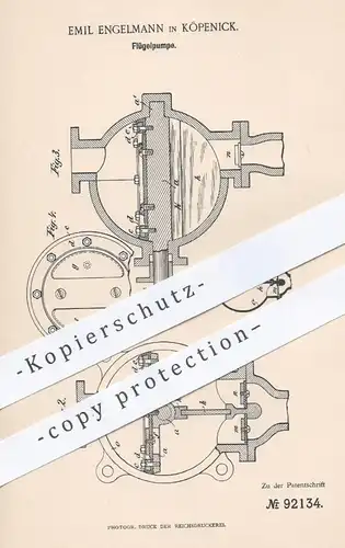 original Patent - Emil Engelmann in Berlin Köpenick , 1896 , Flügelpumpe | Pumpe , Pumpen , Wasserpumpe , Kolben !!!