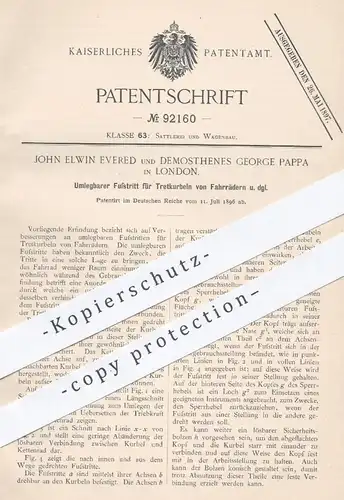 original Patent - John Elwin Evered , Demosthenes George Pappa , London 1896 , Fußtritt für Tretkurbel , Pedal | Fahrrad