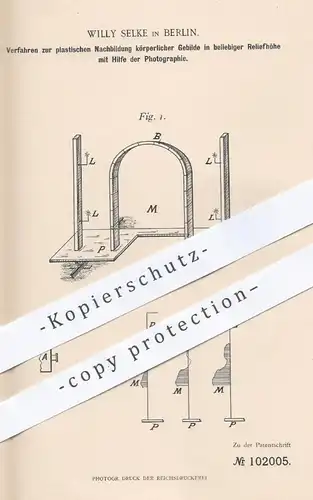 original Patent - Willy Selke , Berlin , 1897 , plastische Nachbildung von Körpern mittels Fotografie | Fotograf , Foto