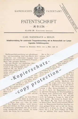 original Patent - Carl Naesemann , Berlin , 1896 , Schaltung für elektrische Treppenbeleuchtung | Lampen , Licht !!!