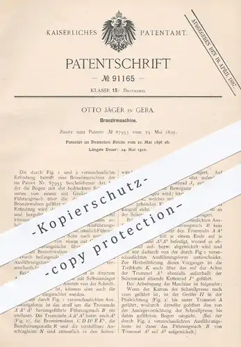 original Patent - Otto Jäger , Gera , 1896 , Bronziermaschine | Bronze , Druck , Druckpressen , Druckerei , Buchdruck !