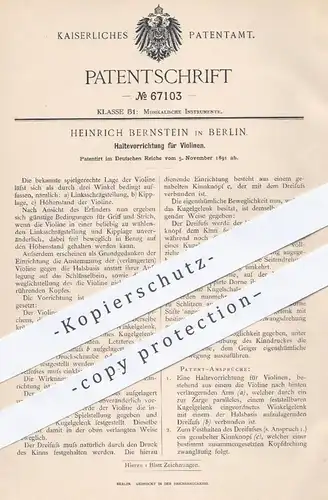 original Patent - Heinrich Bernstein , Berlin , 1891 , Haltevorrichtung für Violinen | Violine , Geige , Geigen , Musik