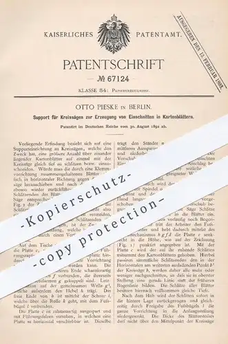 original Patent - Otto Pieske in Berlin , 1892 , Kreissägen für Einschnitte in Kartonblättern | Papier , Pappe , Sägen !