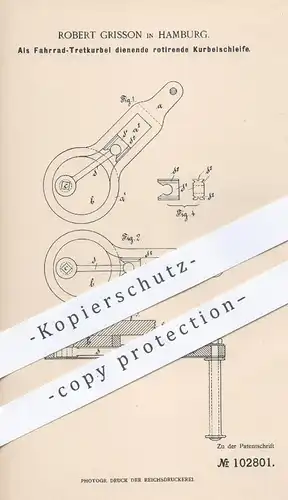 original Patent - Robert Grisson , Hamburg 1897 , rotierende Kurbelschleife als Fahrrad - Tretkurbel | Fahrräder , Pedal