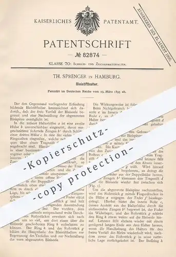 original Patent - Th. Sprenger , Hamburg , 1895 , Bleistifthalter | Bleistift , Bleistifte , Stift , Stift , Blei !!!